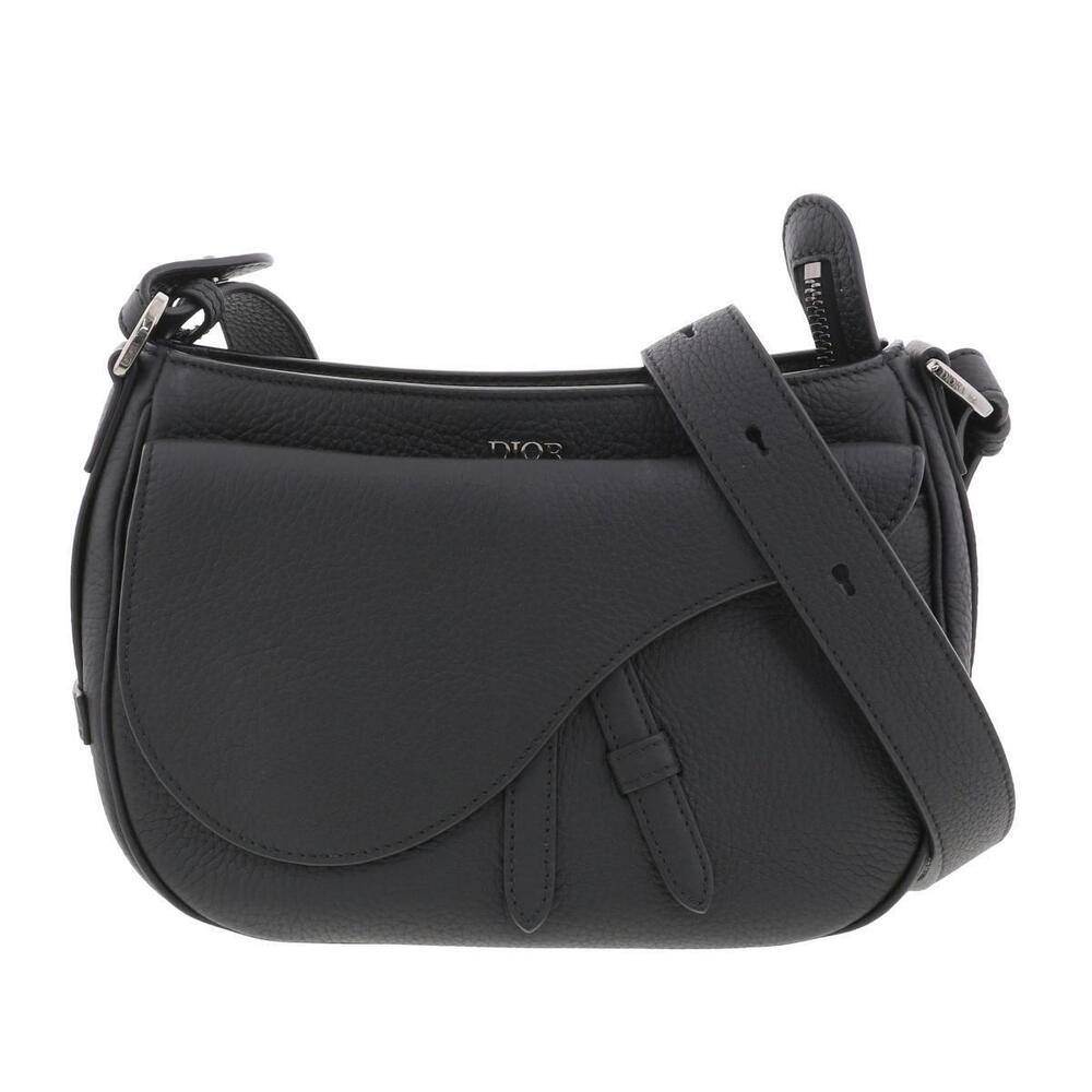 Christian Dior Saddle Leather Shoulder Bag Black